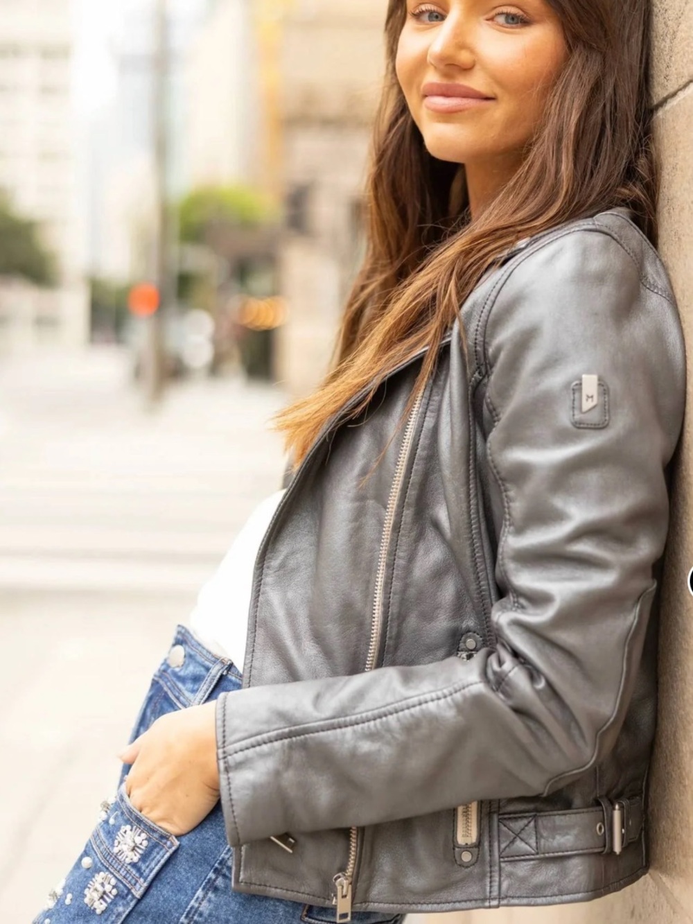 New with tags. Mauritius metallic gunmetal leather jacket